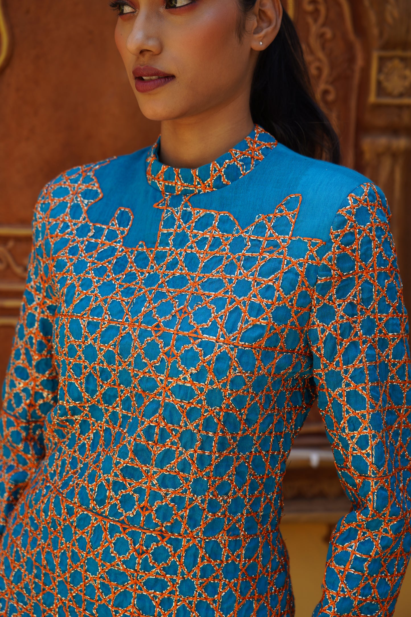 Inaya Lustrous Silk Linen Embroidered Dress