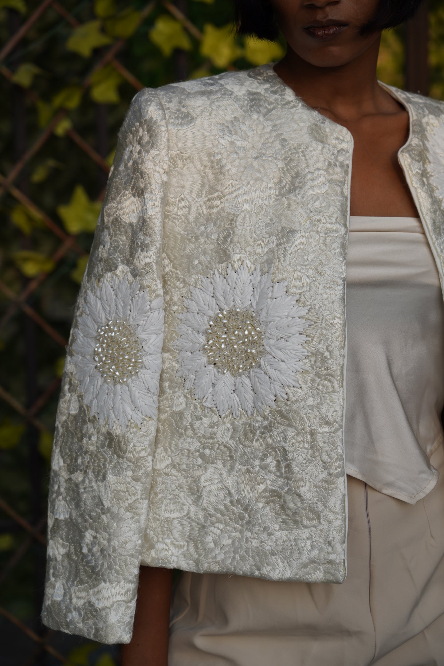 Ivory Flower Jacket detail close-up