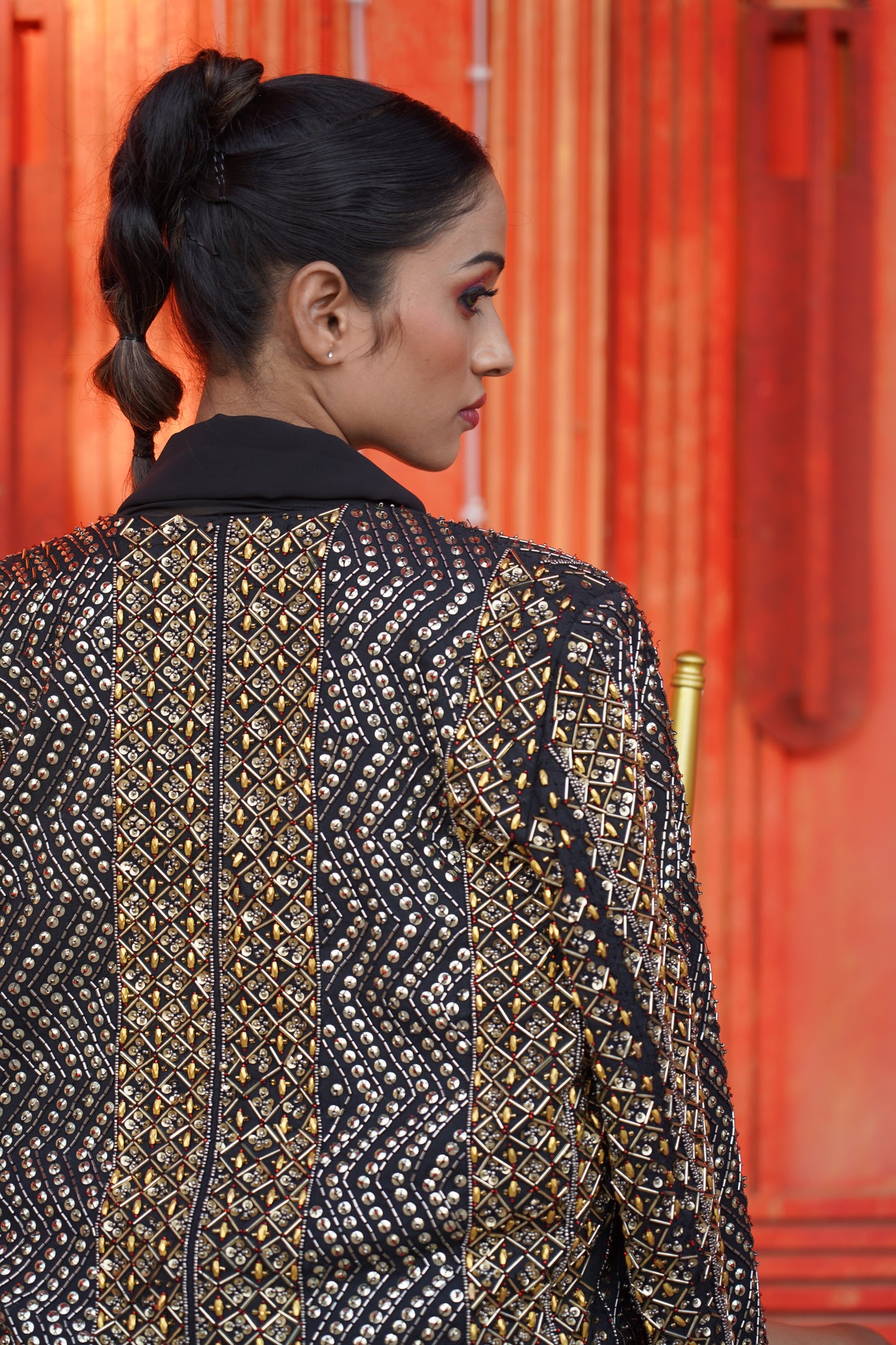 Handcrafted Black Jacket With Gold Sequins