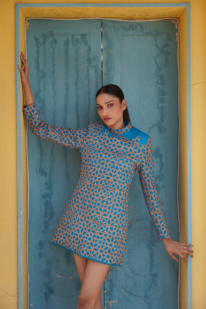 Inaya Lustrous Silk Linen Embroidered Dress