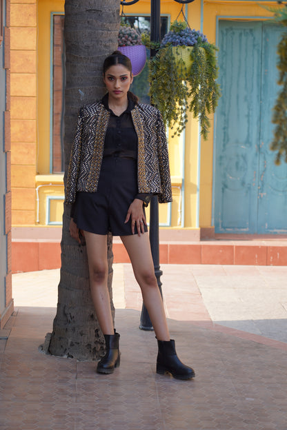 Handcrafted Black Jacket With Gold Sequins