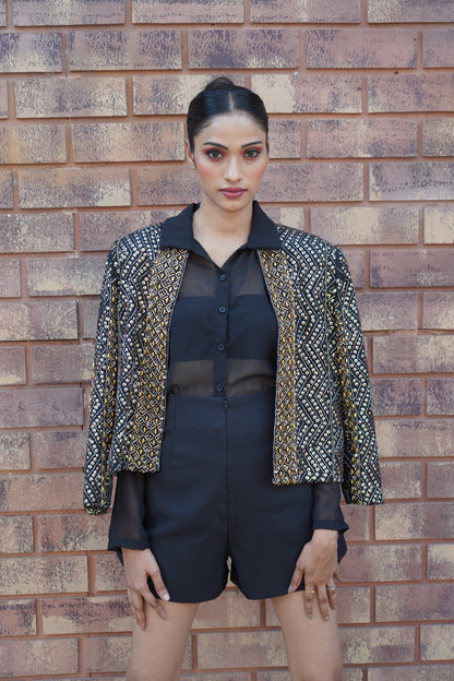 Handcrafted Black Jacket With Gold Sequins